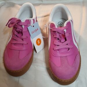 NWT Cat & Jack Pink Coco Lace Up Sneakers - Size 2 (Kids)